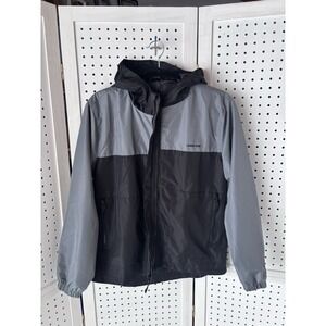 Lands End Windbreaker Jacket Boys Youth L 14 Black Gray Hooded Hiking Outdoor